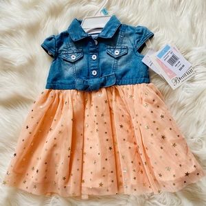 Baby Girl Denim and Coral Dress